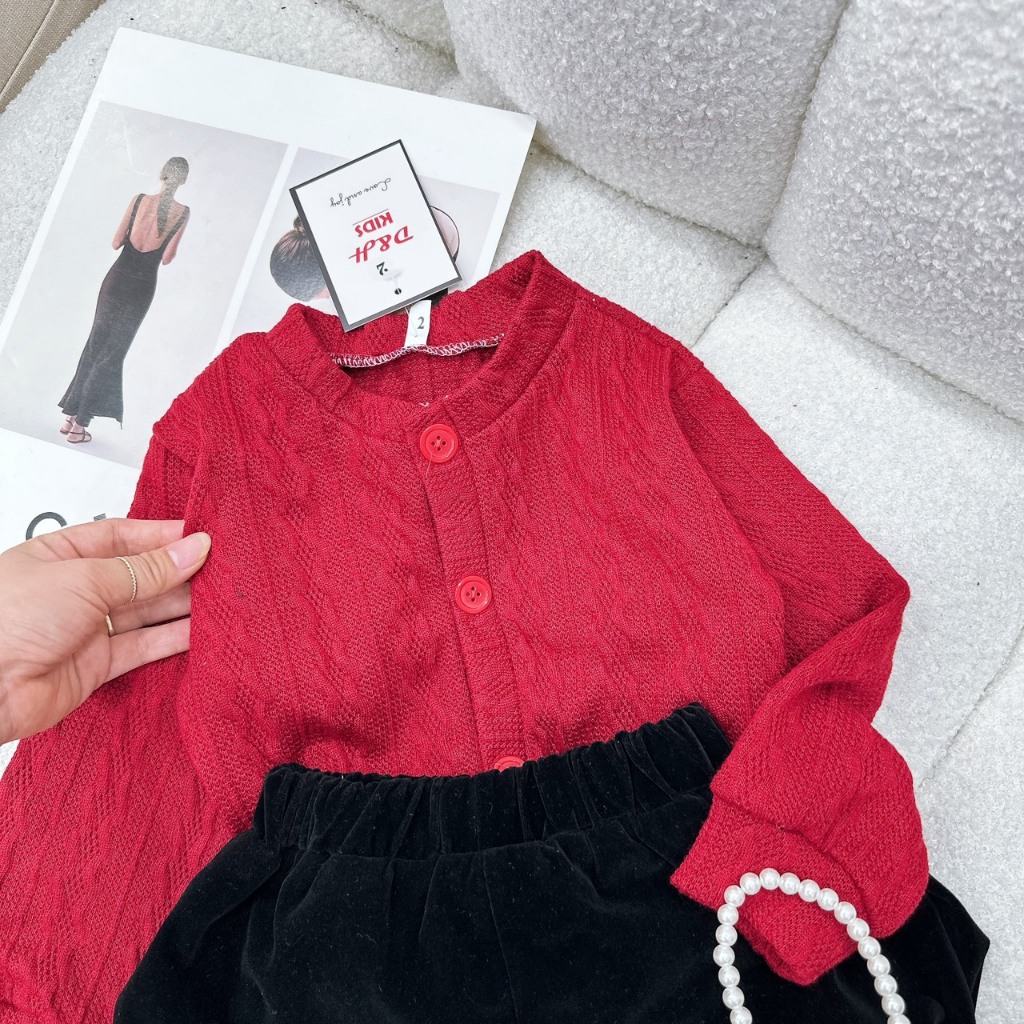 Set quần áo bé gái, Set áo len tăm quần đùi nhung cho bé gái từ 12-20kg BÌNH MINH SHOP