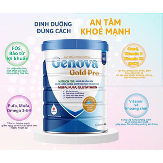 Bột sữa cao cấp genova gold pro - hỗ trợ phục hồi sức khỏe, dinh dưỡng cho người loãng xương, ăn uống kém - hộp 900gr