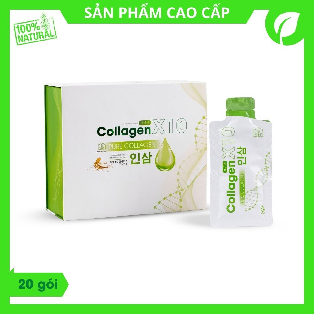 Collagen X10 Thuỷ Phân Từ Hồng Sâm Hàn Quốc - Hộp 20 gói - 2000mg Mỗi Gói