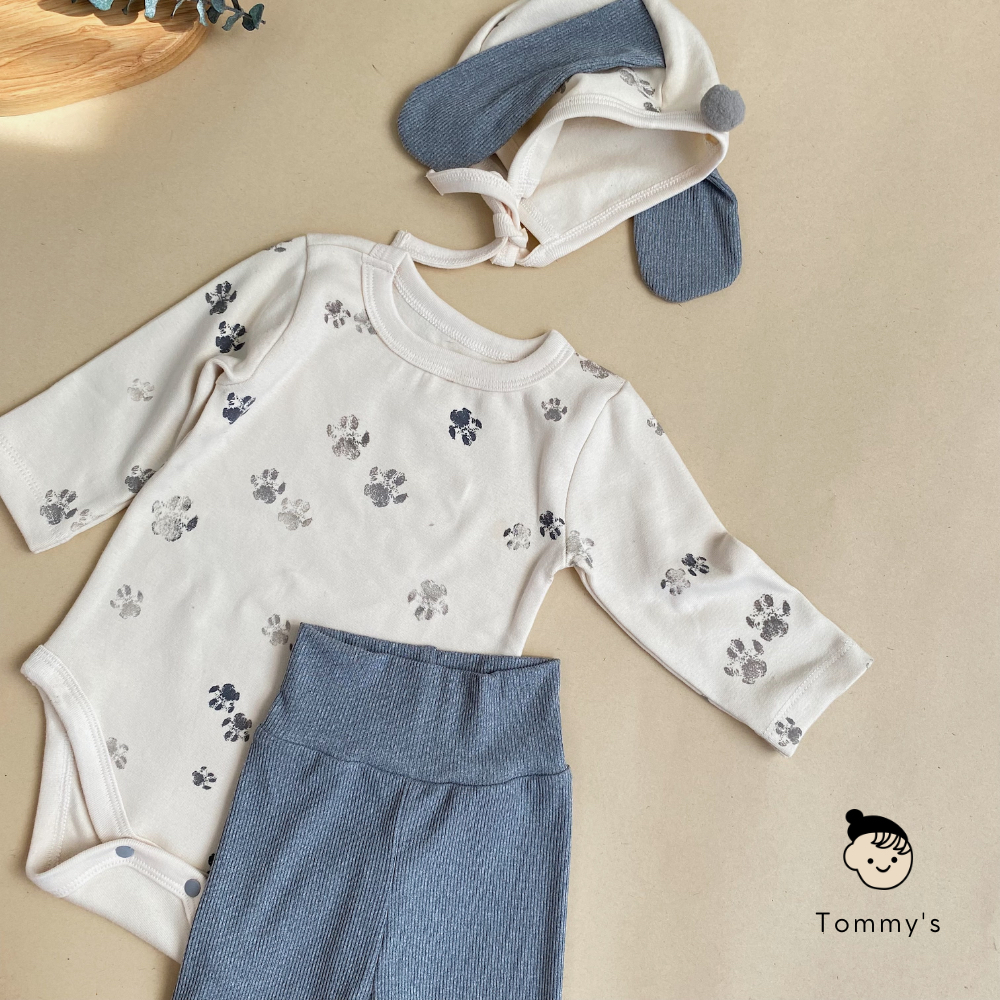 Bodychip kèm quần và mũ cún xám cho bé trai bé gái 0-24 tháng chất liệu cotton xuất Hàn Tommy House