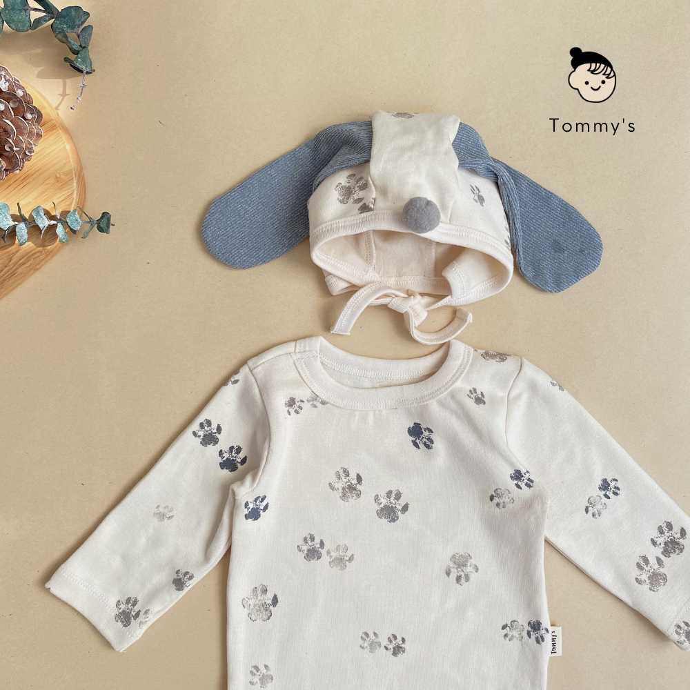 Bodychip kèm quần và mũ cún xám cho bé trai bé gái 0-24 tháng chất liệu cotton xuất Hàn Tommy House