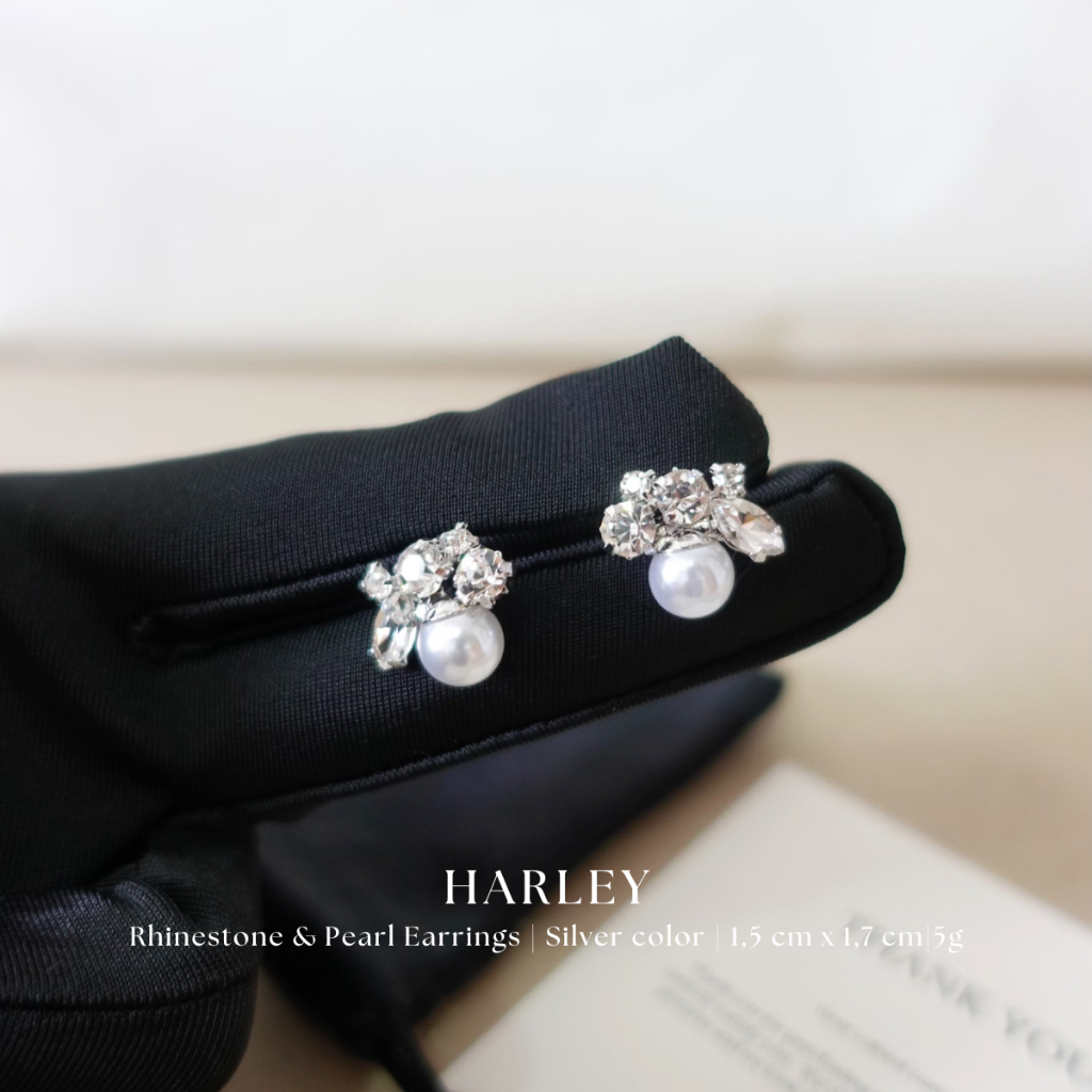 Bông tai, khuyên tai đi tiệc ✨đính đá và hạt✨ màu bạc phong cách Hàn Quốc sang trọng thanh lịch, Harley Jewelry