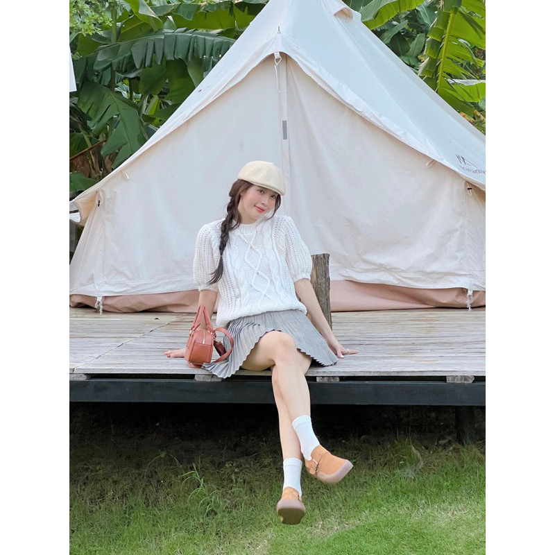 Ruly.studio - Áo len ngắn tay be kem