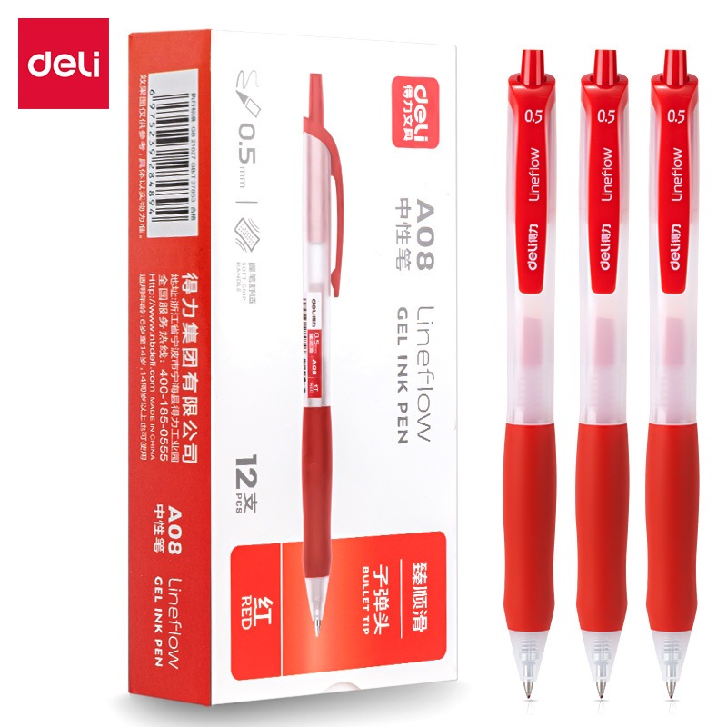 Bút gel Deli A08 nhiều màu ngòi 0,5mm mực viết trơn êm