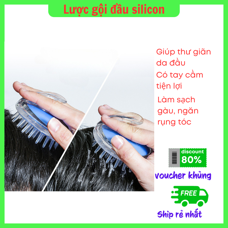 Lược chải tóc, lược gội đầu silicon giúp massage da đầu, làm sạch gàu, tránh rụng tóc có tay cầm