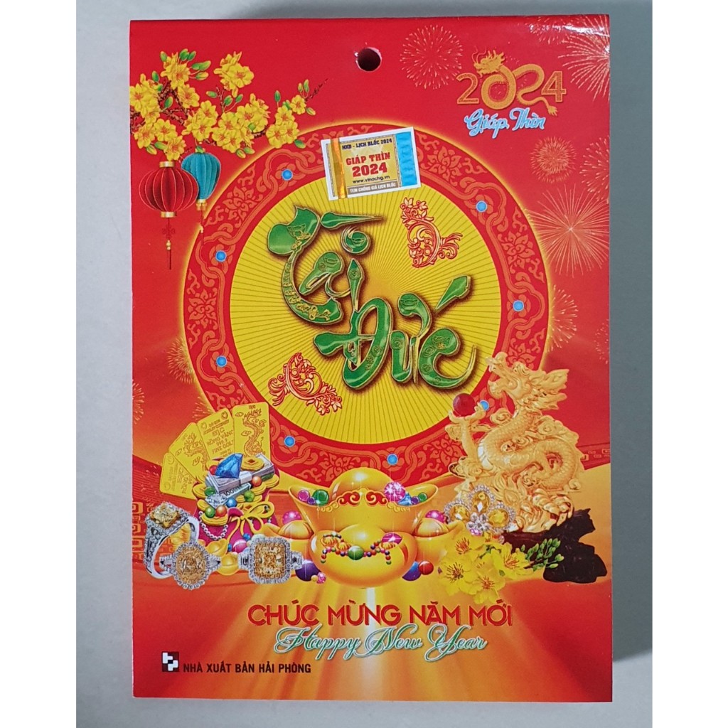 Lịch treo tường 2024- trọn bộ treo bìa khổ 35x50cm  và bloc trung màu VĐ -2024 -Vạn Đạt 2