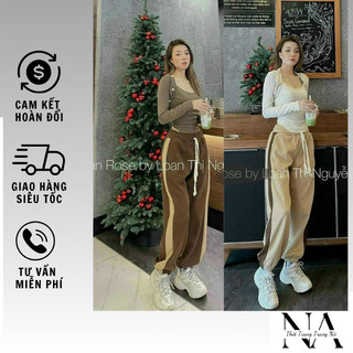Quần jogger nữ quần nỉ nhung tăm trơn bo gấu 4 màu phối sườn nữ M999