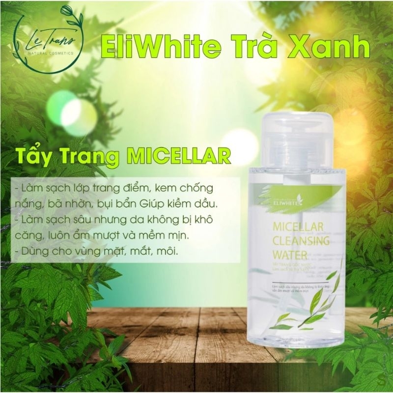 Nước tẩy trang trà xanh Eliwhite 320ml chính hãng làm sạch bụi bẩn cấp ẩm cho da