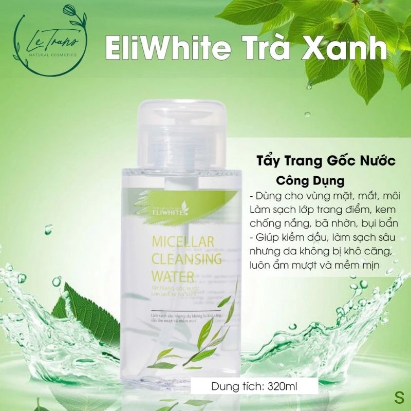 Nước tẩy trang trà xanh Eliwhite 320ml chính hãng làm sạch bụi bẩn cấp ẩm cho da