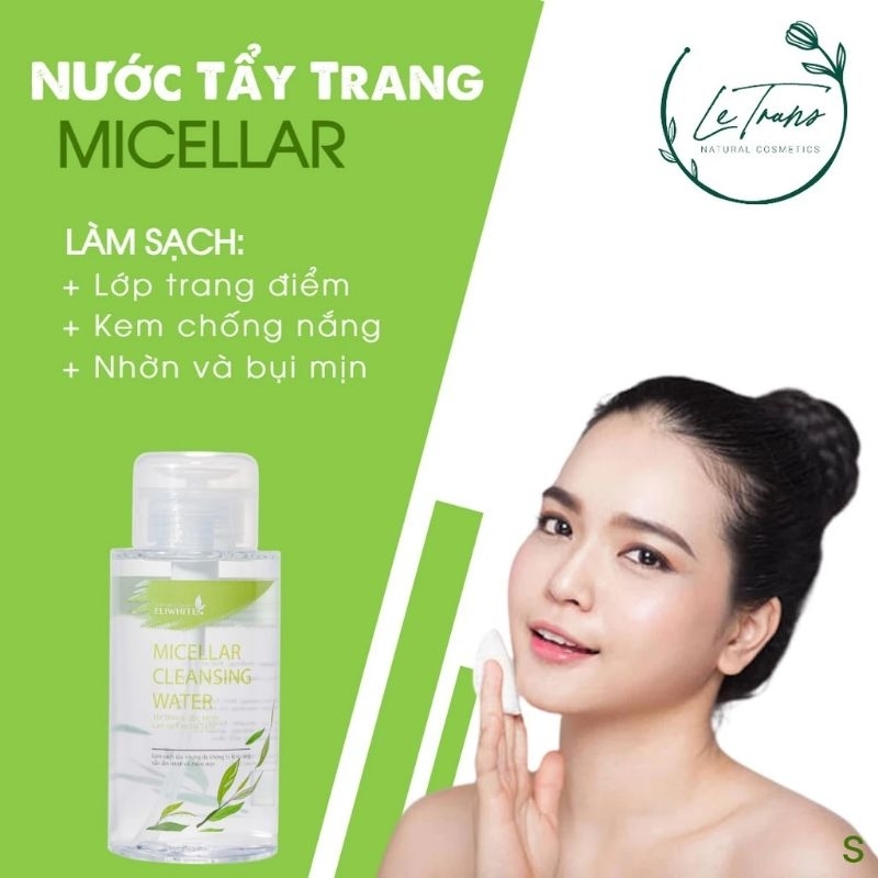 Nước tẩy trang trà xanh Eliwhite 320ml chính hãng làm sạch bụi bẩn cấp ẩm cho da