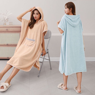 Khăn tắm Áo Choàng Tắm Dáng Dài Rộng Có Mũ Trùm Đầu Thấm Hút Nước Tốt Tiện Dụng