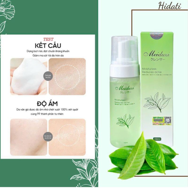Sữa rửa mặt Meiduzi tạo bột trà xanh 150ML mờ thâm,mụn, tàn nhang, trắng da quà tặng dây cột tóc