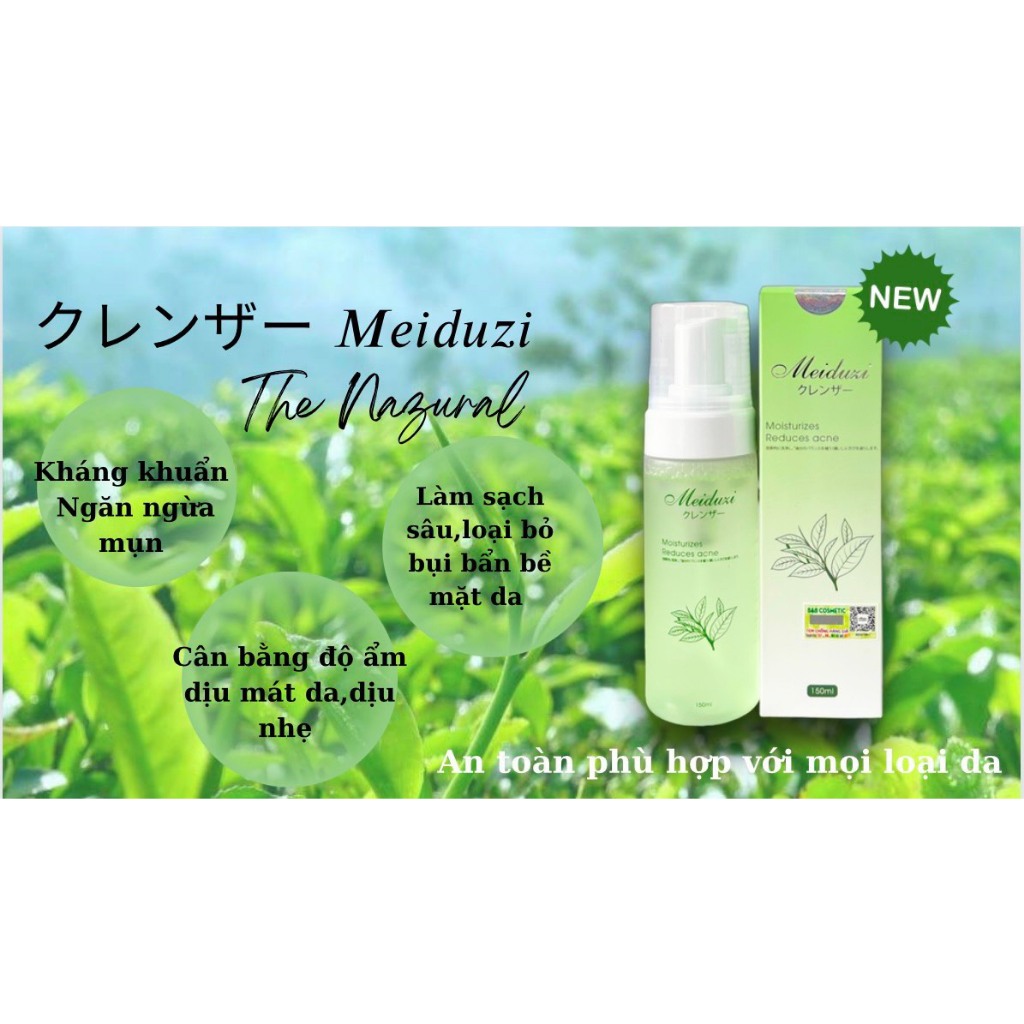 Sữa rửa mặt Meiduzi tạo bột trà xanh 150ML mờ thâm,mụn, tàn nhang, trắng da quà tặng dây cột tóc