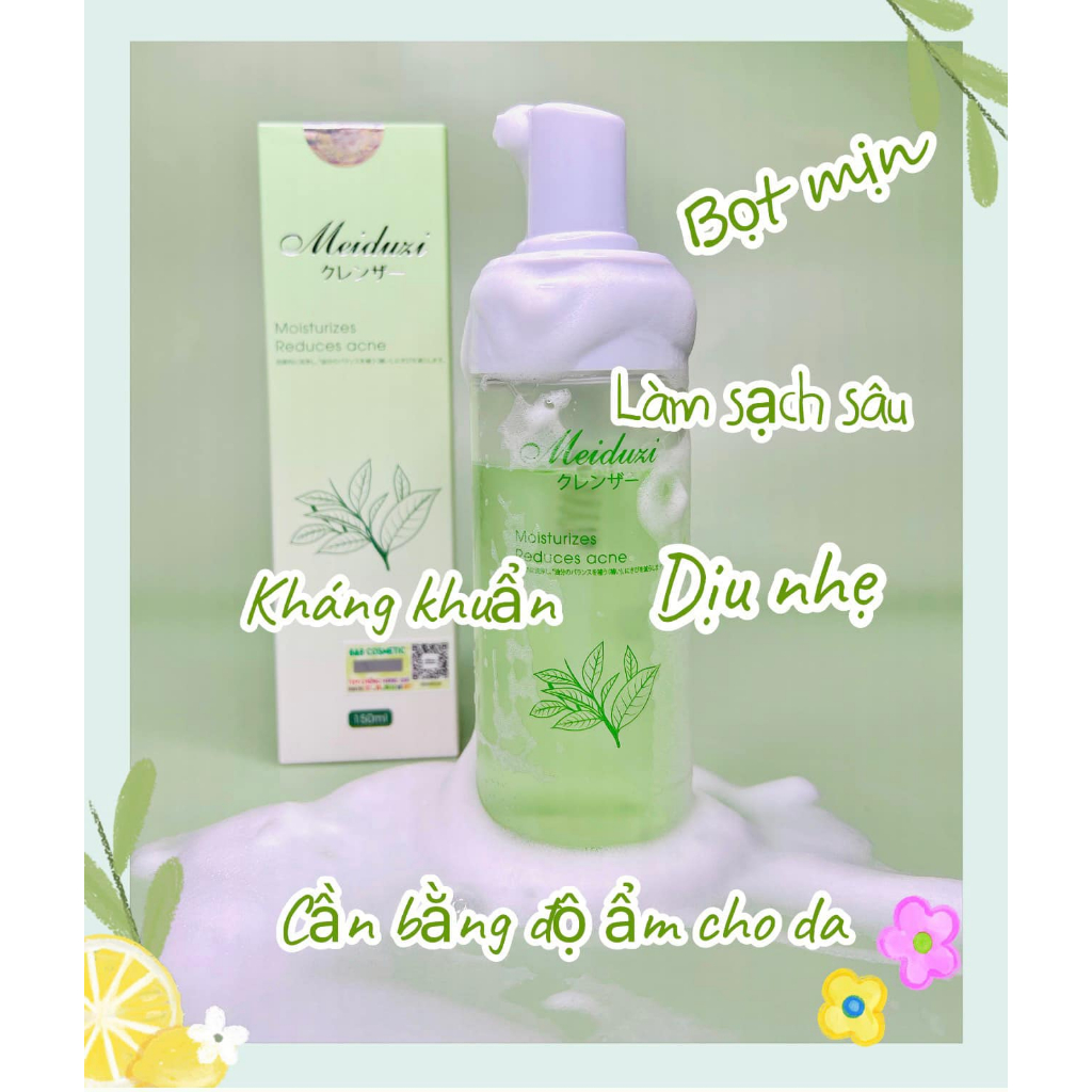 Sữa rửa mặt Meiduzi tạo bột trà xanh 150ML mờ thâm,mụn, tàn nhang, trắng da quà tặng dây cột tóc