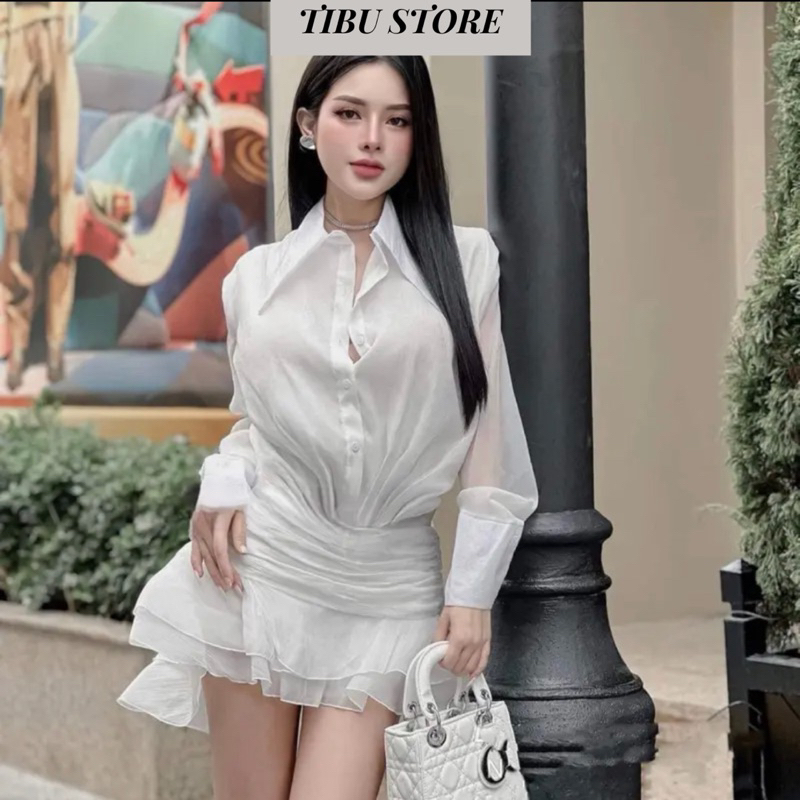 Váy Tơ Tiểu Thư Tay Dài TIBU Đầm Sơ Mi Đuôi Cá Bồng Xoè Cực Tôn Dáng Trẻ Trung Nữ Tính Hotrend 2023