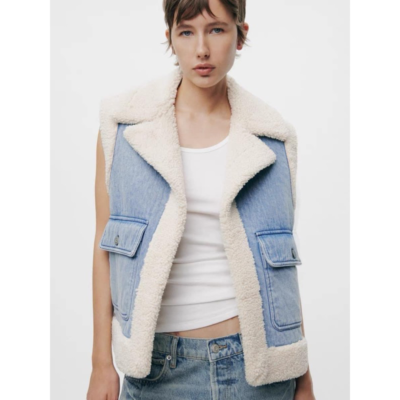 ÁO KHOÁC DENIM GILE LÓT LÔNG CỪU HÀNG XUẤT ZARA