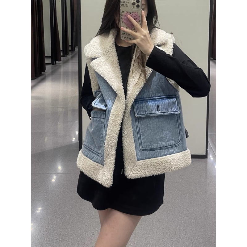 ÁO KHOÁC DENIM GILE LÓT LÔNG CỪU HÀNG XUẤT ZARA