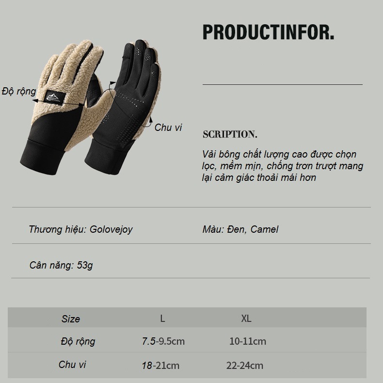 Găng tay cảm ứng nam nữ unisex chất len lót nỉ lông cừu cao cấp Golovejoy DY54