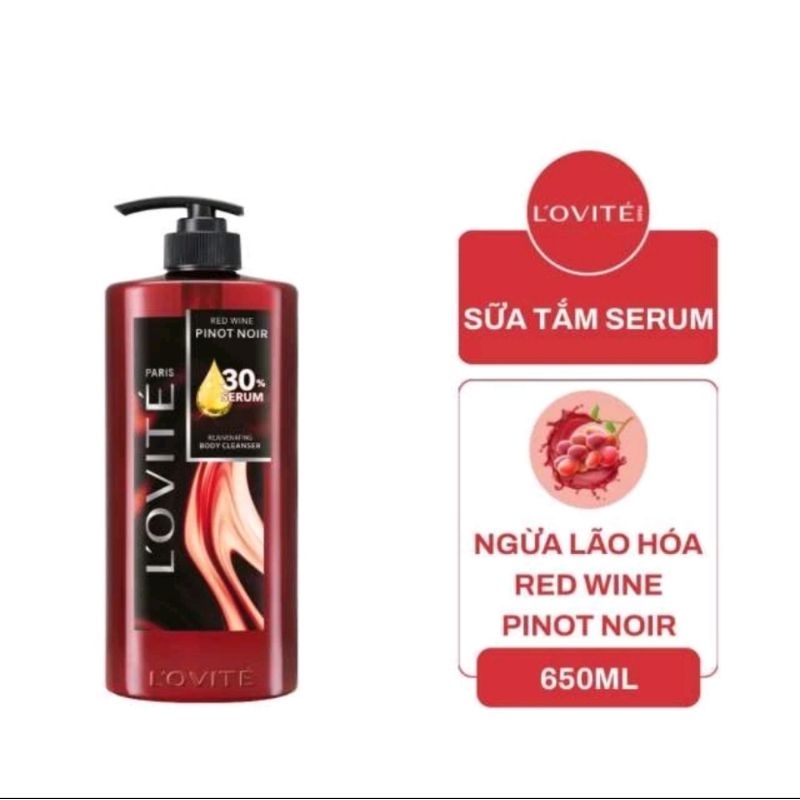 Sửa Tắm Rượu Vang Đỏ Lovite Serum Pinot Noil Trẻ Hóa Làn Da