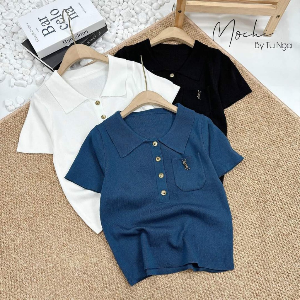 Áo Thun Polo Dệt Kim Kiếu Dáng In Logo Có Túi Thiết Kế Thời Trang - Nhím Xù Shop