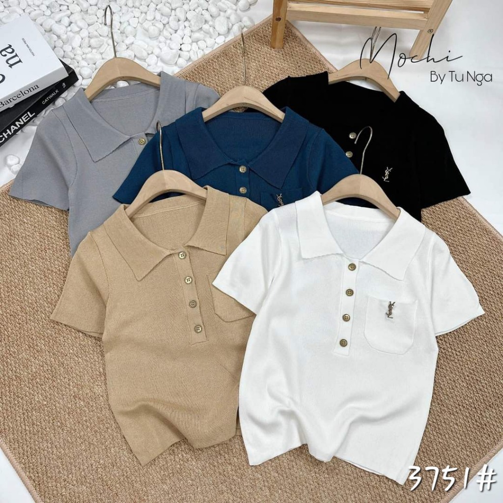 Áo Thun Polo Dệt Kim Kiếu Dáng In Logo Có Túi Thiết Kế Thời Trang - Nhím Xù Shop