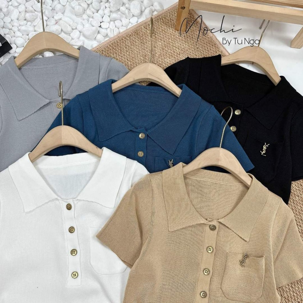 Áo Thun Polo Dệt Kim Kiếu Dáng In Logo Có Túi Thiết Kế Thời Trang - Nhím Xù Shop