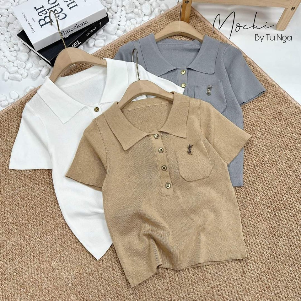 Áo Thun Polo Dệt Kim Kiếu Dáng In Logo Có Túi Thiết Kế Thời Trang - Nhím Xù Shop