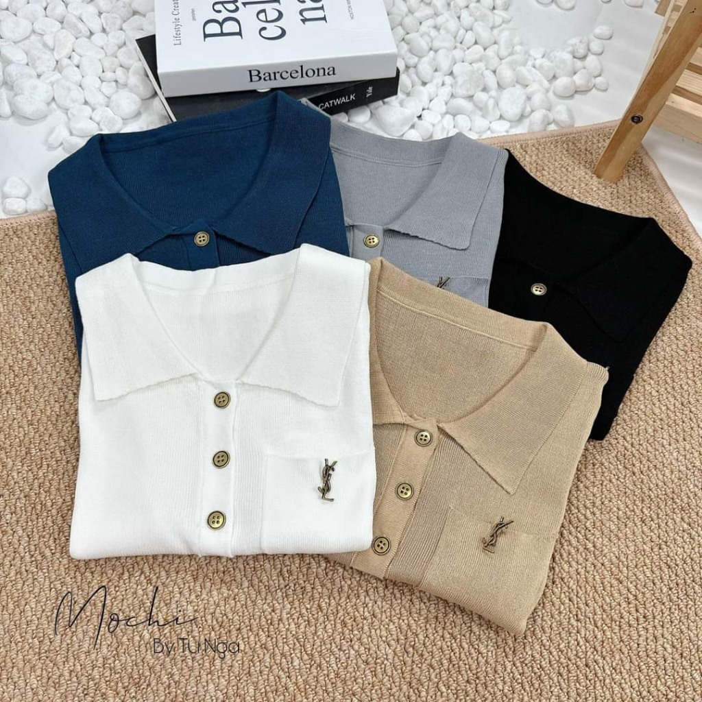 Áo Thun Polo Dệt Kim Kiếu Dáng In Logo Có Túi Thiết Kế Thời Trang - Nhím Xù Shop