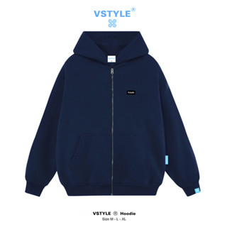 (FULL BOX) Áo Hoodie Zip Basic Logo Cao Su Vstyle Unisex Local Brand -  Xanh Đen Navy