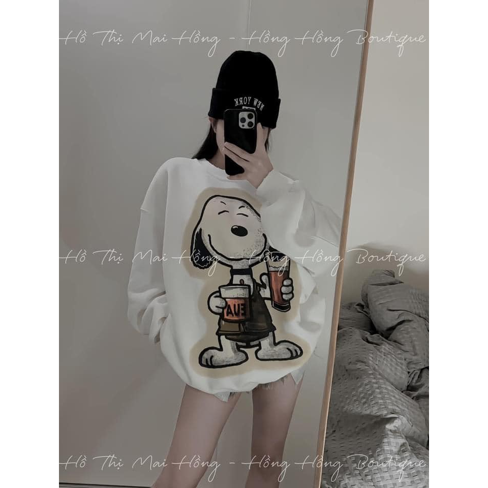 Áo nỉ 2 da cổ tròn dáng rộng hình cún 2 màu
