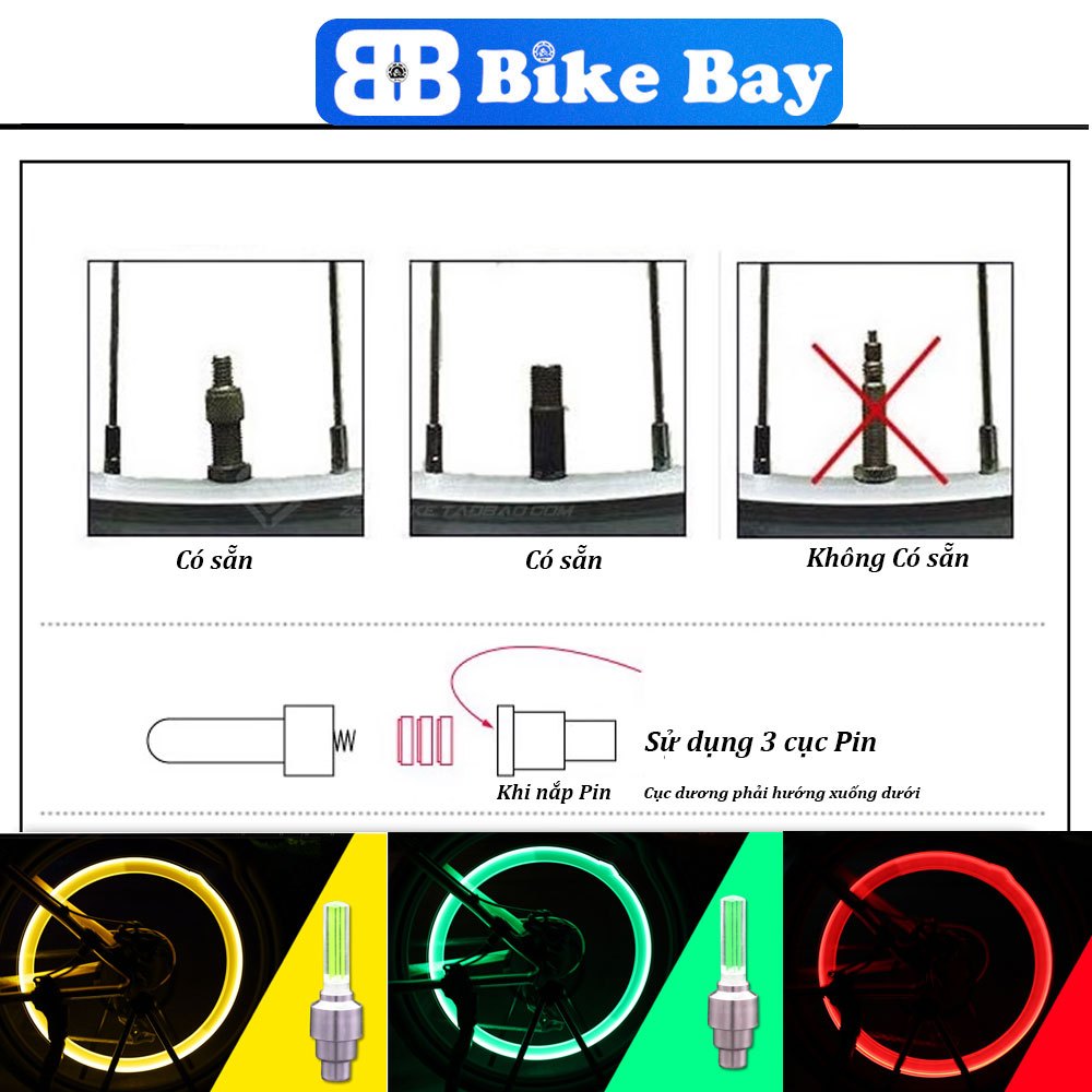 Đèn led gắn van xe đạp xe máy thể thao sáng mạnh DV001