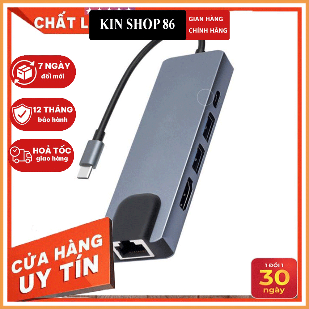 Hub USB Type C to HDMI; RJ45; 2x USB 3.0, USB Type C (Thunderbolt) [5 cổng]
