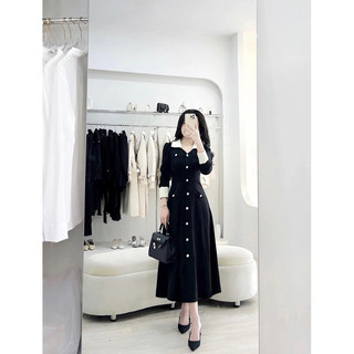 Váy dạ đen pha trắng