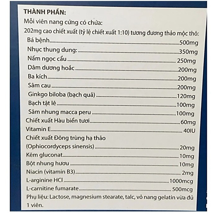 Hộp 2 lọ Viên Bổ Thận Hàu Biển ba kích sâm cau  Hỗ trợ bổ thận tráng dương giúp tăng cường sinh lực và  sinh lý