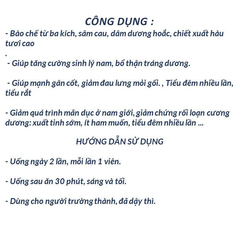 Hộp 2 lọ Viên Bổ Thận Hàu Biển ba kích sâm cau  Hỗ trợ bổ thận tráng dương giúp tăng cường sinh lực và  sinh lý