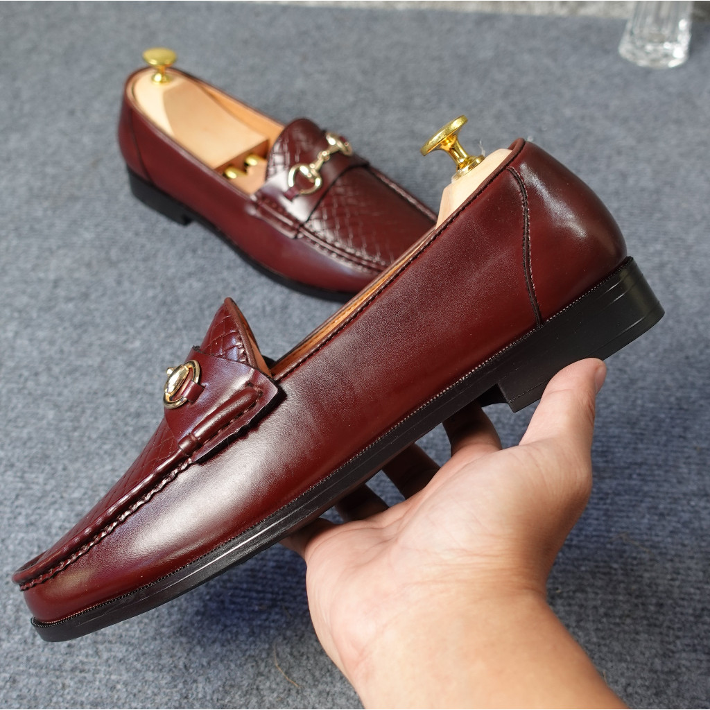 Giày lười nam dập vân đan, da mềm, đế cao su rất êm 2 màu nâu , đen