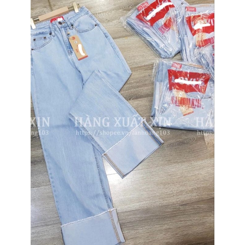 Quần jean suông culottes LE..VIS gập gấu hàng dư xịn vải jean co giãn màu siêu đẹp