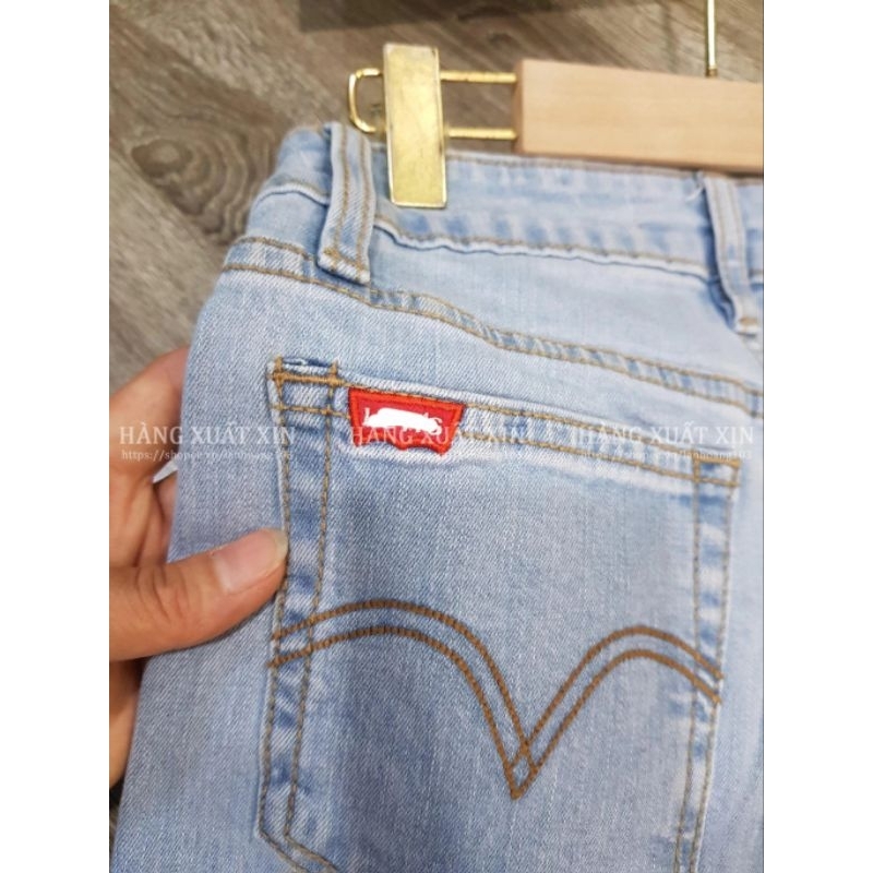 Quần jean suông culottes LE..VIS gập gấu hàng dư xịn vải jean co giãn màu siêu đẹp