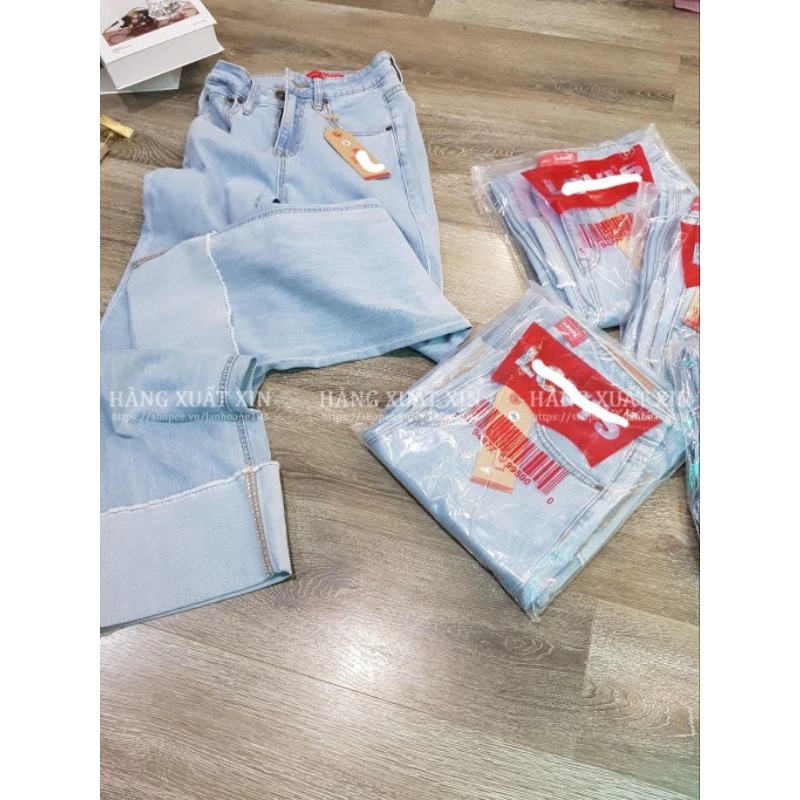 Quần jean suông culottes LE..VIS gập gấu hàng dư xịn vải jean co giãn màu siêu đẹp