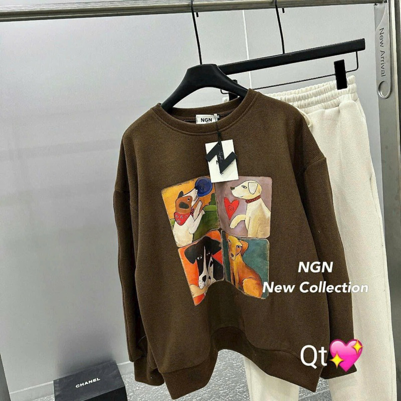 Set áo cún nâu quần be