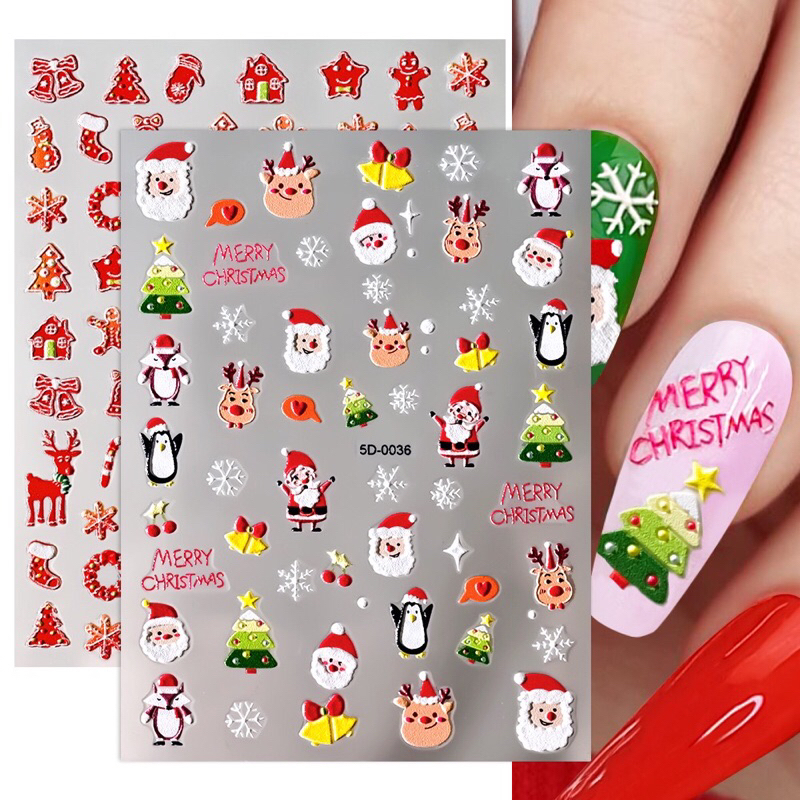 Sticker noel lụa 5D cao cấp dán móng/ sticker giáng sinh 5D dán móng/ Sticker 5d noel/ sticker 5d giáng sinh