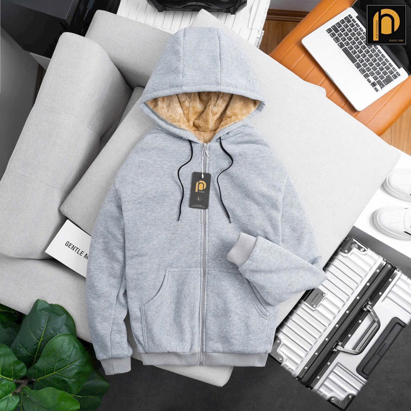 Khoác nỉ hoodie lót lông vàng siêu ấm