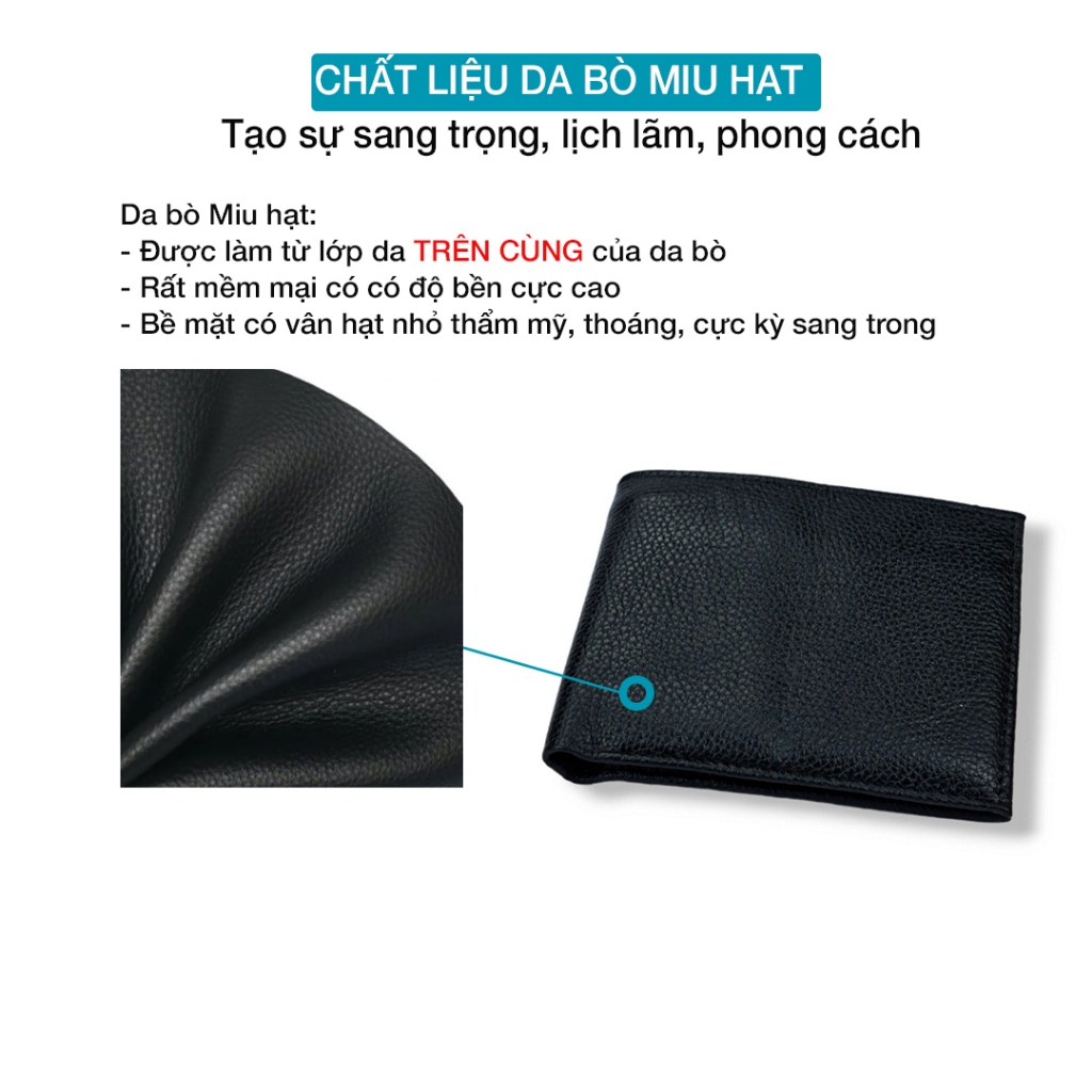 Ví nam da bò miu hạt cao cấp dáng ngang PQ Leather PV10 da thật full hộp làm quà tặng bảo hành 12 tháng