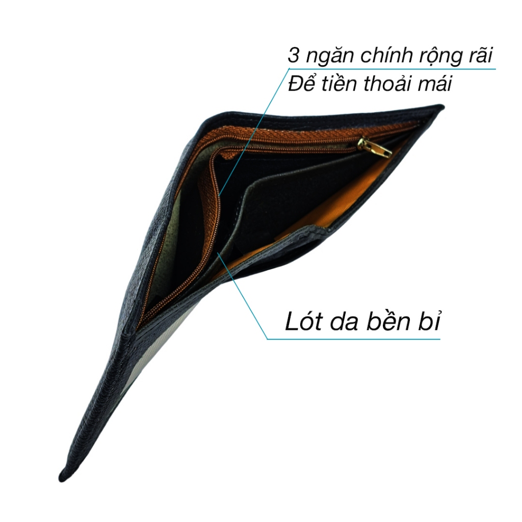 Ví nam da bò miu hạt cao cấp dáng ngang PQ Leather PV10 da thật full hộp làm quà tặng bảo hành 12 tháng