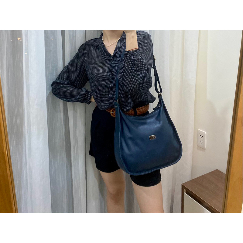 Túi si hiệu Rinbow Duck vintage da thật màu xanh navy thanh lịch - secondhand