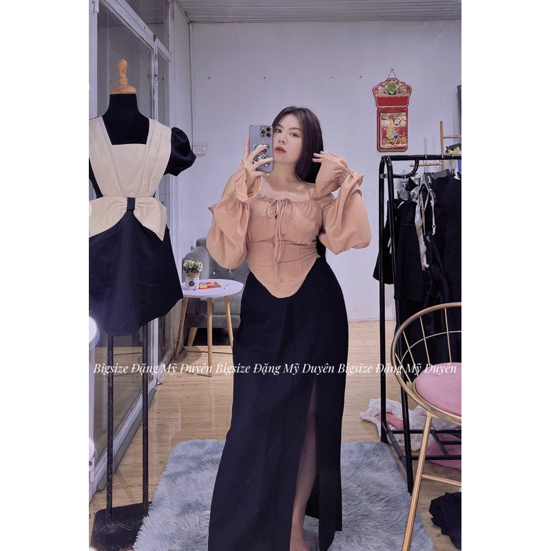 SET CHÂN VÁY DÀI XẺ ÁO TRỄ VAI ẢNH CHỤP THẬT