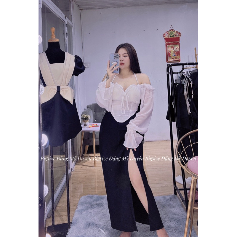 SET CHÂN VÁY DÀI XẺ ÁO TRỄ VAI ẢNH CHỤP THẬT