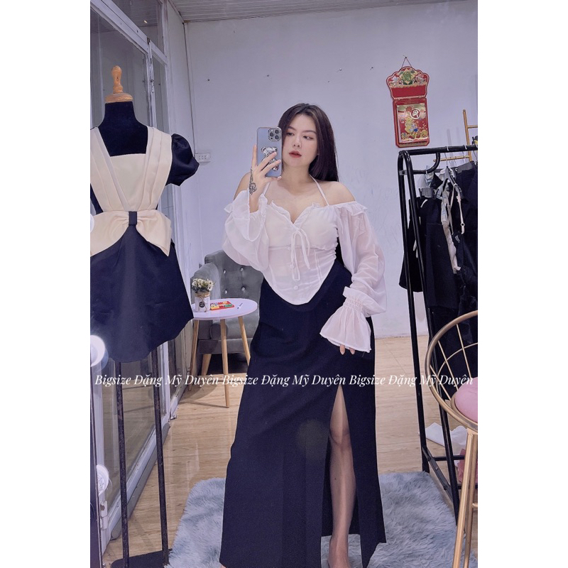 SET CHÂN VÁY DÀI XẺ ÁO TRỄ VAI ẢNH CHỤP THẬT