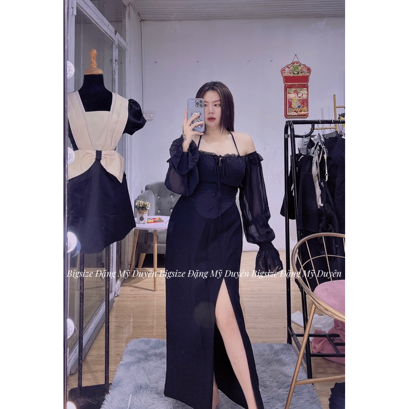 SET CHÂN VÁY DÀI XẺ ÁO TRỄ VAI ẢNH CHỤP THẬT