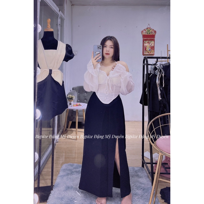 SET CHÂN VÁY DÀI XẺ ÁO TRỄ VAI ẢNH CHỤP THẬT